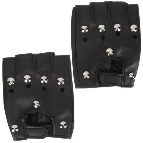 Studded Gloves - Bad Biker Fingerless Gloves - Halloween Rave Punk Rock - Picture 1 of 11
